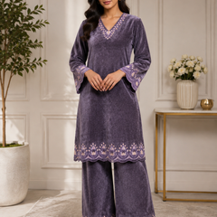 Aurelia Wine Embroidered Winter Co-ord Set