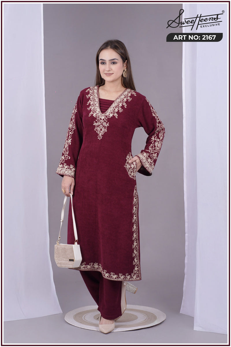 Elegant navy blue embroidered kurti from Sweetteens Exclusive featuring intricate golden thread work on neckline and sleeves — a perfect blend of grace and style for festive and party wear.”2167 swt