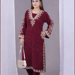 Elegant navy blue embroidered kurti from Sweetteens Exclusive featuring intricate golden thread work on neckline and sleeves — a perfect blend of grace and style for festive and party wear.”2167 swt