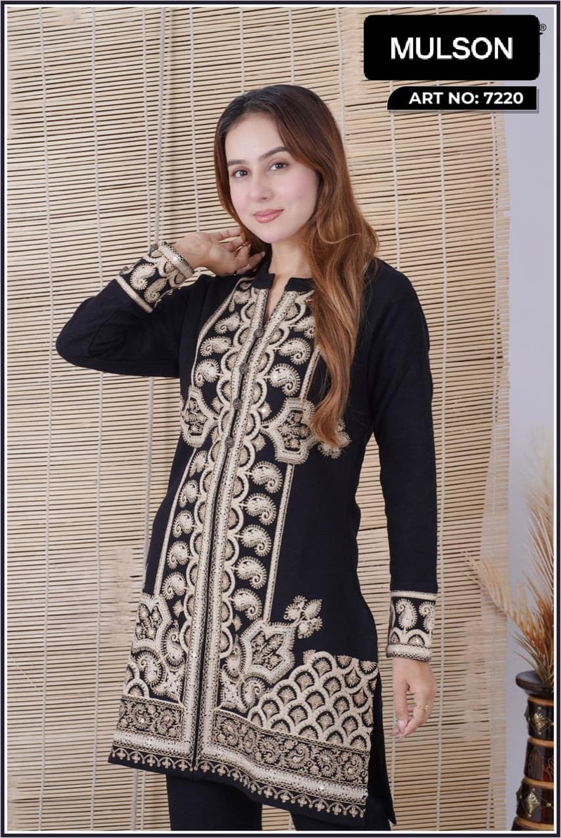 Wrap yourself in refined winter elegance with this premium wool embroidered set. Thoughtfully tailored for comfort and sophistication, this outfit features intricate hand-style embroidery that adds a luxurious ethnic charm. Perfect for graceful winter sty