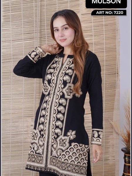Wrap yourself in refined winter elegance with this premium wool embroidered set. Thoughtfully tailored for comfort and sophistication, this outfit features intricate hand-style embroidery that adds a luxurious ethnic charm. Perfect for graceful winter sty