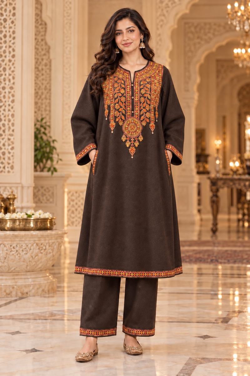 Kashmiri Embroidered Winter Phiran Set