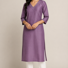 Women’s Mauve Purple Embroidered Straight Kurta