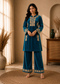 Wine Velvet Zari Embroidered Co-ord Set for Women