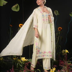 Women’s Powder Blue Floral Embroidered Kurta Pant Set with Dupatta | Elegant Ethnic Suit Set