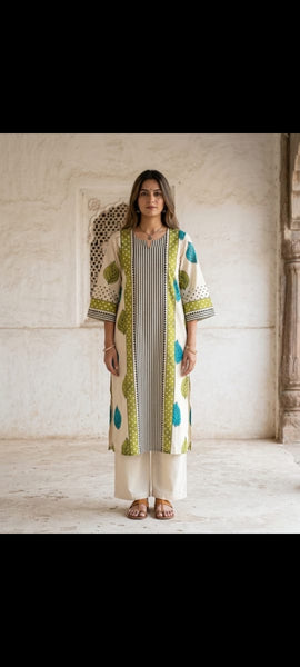 Mulson Ivory Leaf Stripe Kurta Set