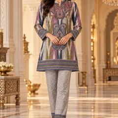 Multicolour Paisley Print Co-ord Set with Striped Borders