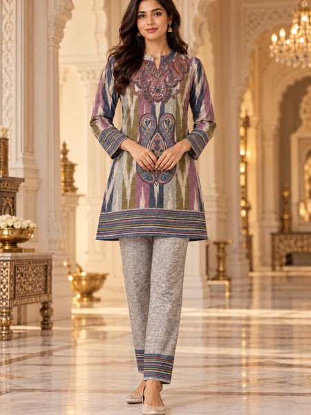 Multicolour Paisley Print Co-ord Set with Striped Borders