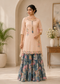 Women’s Peach Embroidered Kurta Sharara Set with Floral Tiered Sharara & Dupatta | Elegant Ethnic Wear