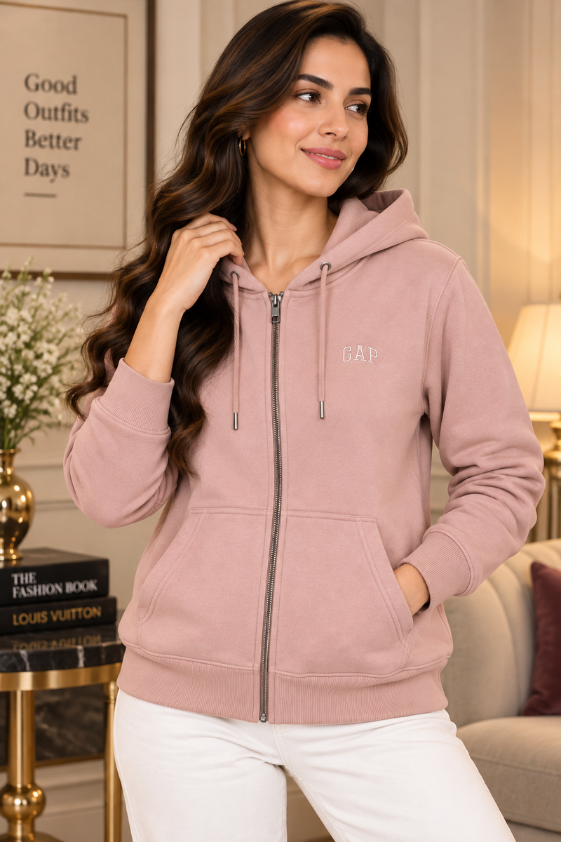 Women’s Premium Full-Zip Hooded Sweatshirt with Pockets – Taupe