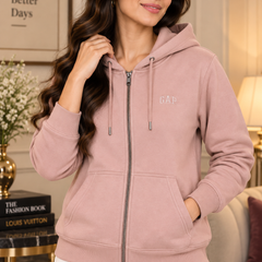 Women’s Premium Full-Zip Hooded Sweatshirt with Pockets – Taupe