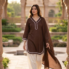 Olive Green Cotton Suit Set with Dupatta for Women | Solid Kurta & Patiala Salwar Set