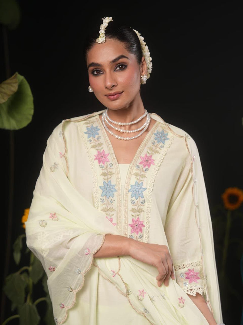 Women’s Powder Blue Floral Embroidered Kurta Pant Set with Dupatta | Elegant Ethnic Suit Set