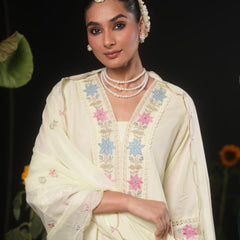 Women’s Powder Blue Floral Embroidered Kurta Pant Set with Dupatta | Elegant Ethnic Suit Set