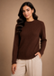 Women’s Chocolate Brown Ribbed Knit Round Neck Sweater