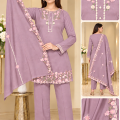 Floral Embroidered 3-Piece Suit Set with Dupatta for Women