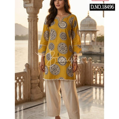 Dusty Pink Embroidered Kurta with Cream Palazzo Set for Women | Elegant Ethnic Wear