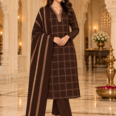 Checkered Winter Suit Set with Dupatta