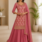 Women’s Rose Pink Embroidered Kurta Sharara Set with Dupatta | Festive 3-Piece Ethnic Suit