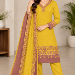 Woollen Embroidered Winter Suit Set with Stole