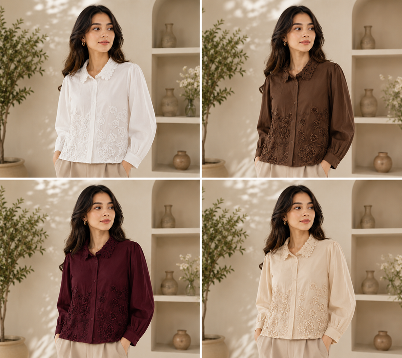 Women’s Floral Embroidered Cotton Shirt | Full Sleeve Collared Casual & Office Wear Top