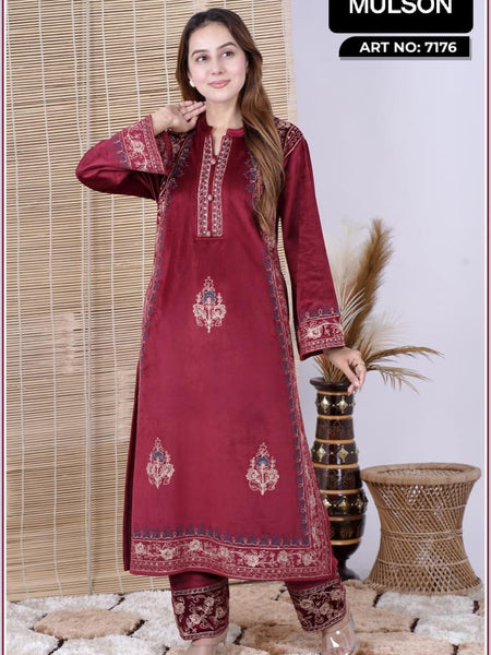 Indulge in timeless elegance with our premium velvet suit set, designed to make a lasting style statement. The rich velvet fabric offers a luxurious drape and royal sheen, making it a perfect choice for festive celebrations, winter weddings, and special o