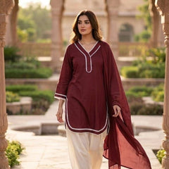 Olive Green Cotton Suit Set with Dupatta for Women | Solid Kurta & Patiala Salwar Set