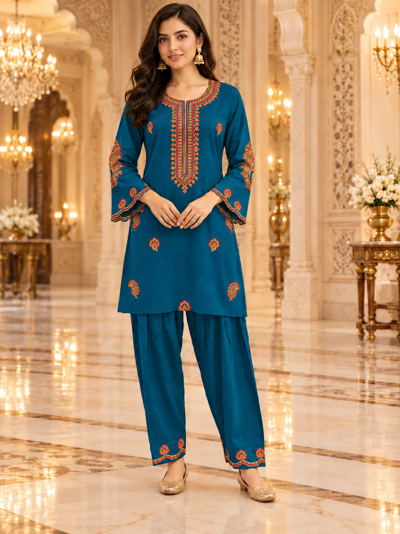 Kashmiri Embroidered Kurta Pant Co-ord Set