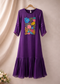 Purple Floral Embroidered Flared Kurta Dress.