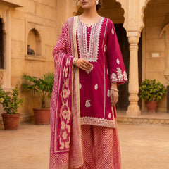 Women’s Maroon Embroidered Kurta Patiala Set with Printed Dupatta | Traditional Ethnic Suit for Women