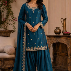 Women’s Wine Maroon Embroidered Kurta Palazzo Set with Dupatta