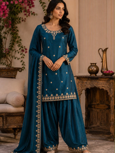 Women’s Wine Maroon Embroidered Kurta Palazzo Set with Dupatta