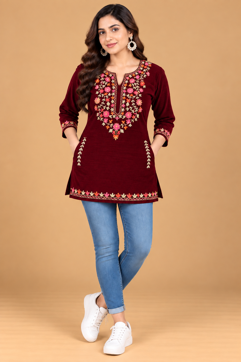 Women’s Multicolour Floral Embroidered Straight Kurta