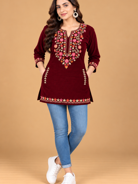 Women’s Multicolour Floral Embroidered Straight Kurta
