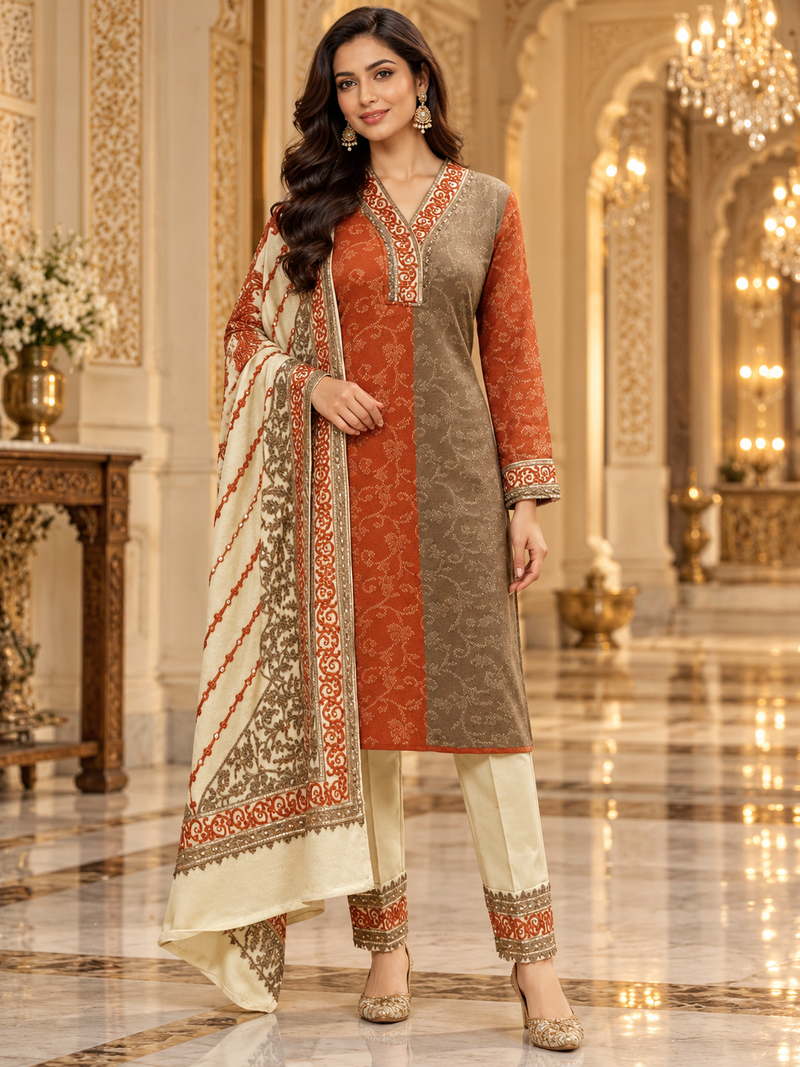 Floral Embroidered 3-Piece Suit Set