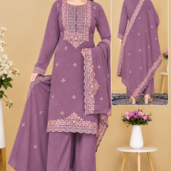 Woollen Embroidered Kurta Pant Dupatta Set