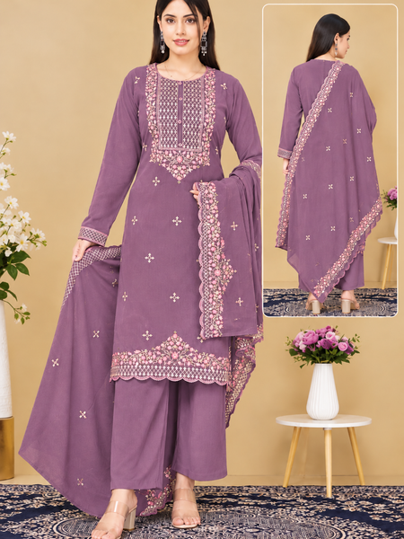 Woollen Embroidered Kurta Pant Dupatta Set
