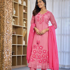 Premium Mul Chanderi Appliqué & Mirror Work Kurta Set with Dupatta