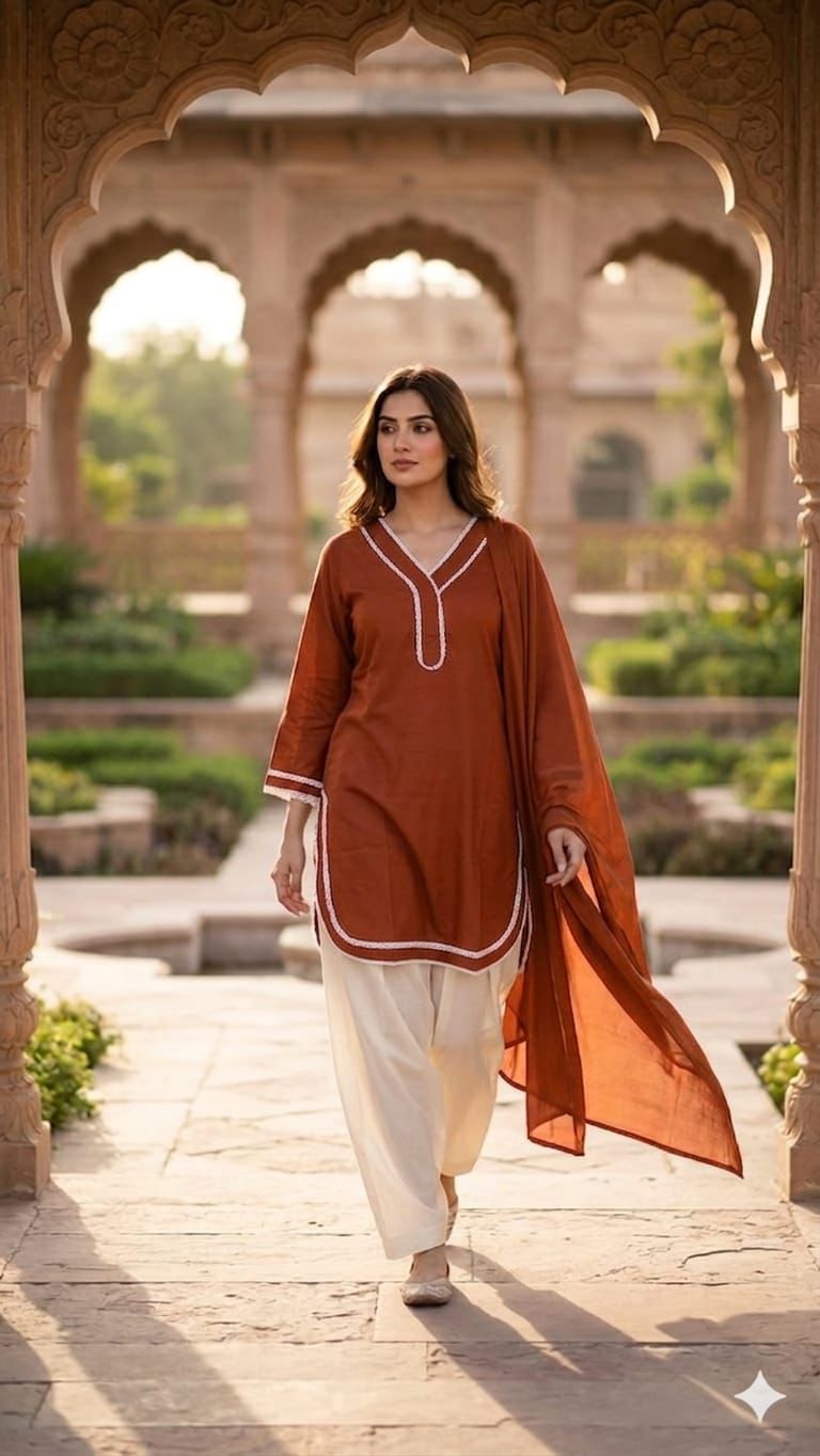 Olive Green Cotton Suit Set with Dupatta for Women | Solid Kurta & Patiala Salwar Set
