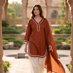 Olive Green Cotton Suit Set with Dupatta for Women | Solid Kurta & Patiala Salwar Set