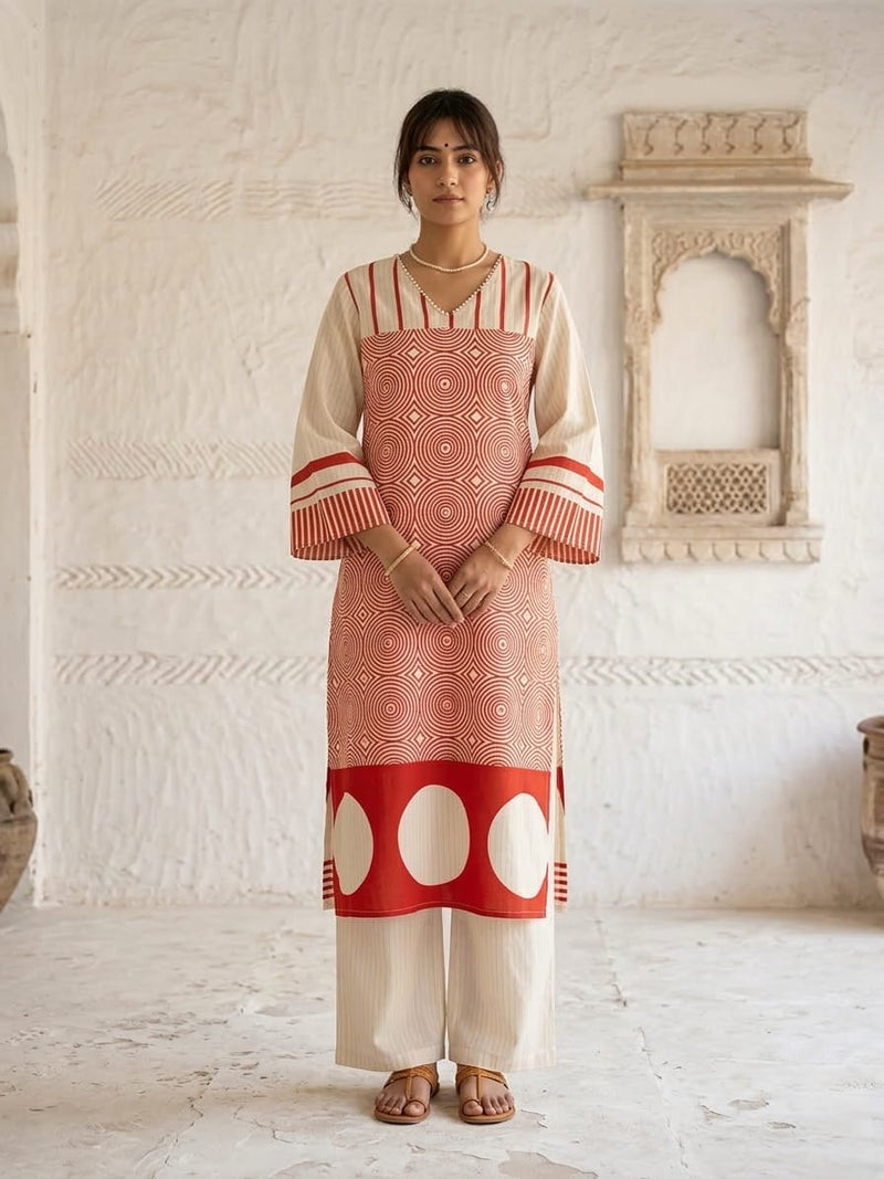 Mulson Ivory Plum Geometric Suit Set