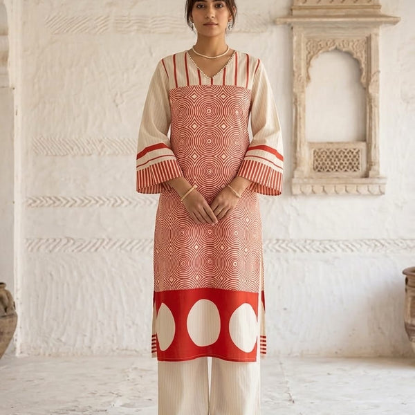 Mulson Ivory Plum Geometric Suit Set