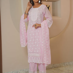 Blush Pink Chikankari Embroidered Cotton Suit Set with Dupatta for Women | Elegant Ethnic Wear