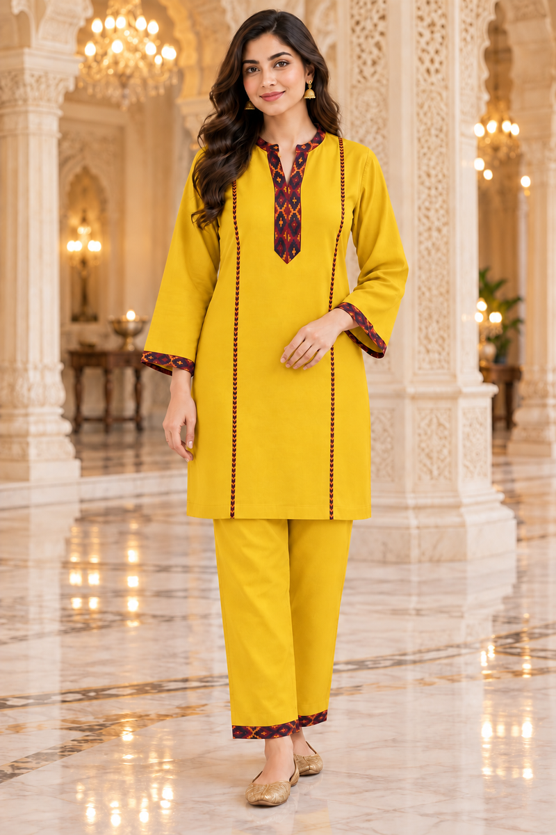 Kashmiri Border Work Winter Kurta Pant Set