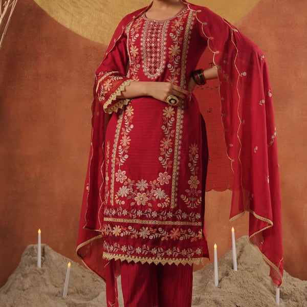 Crimson Gulnaar Suit Set