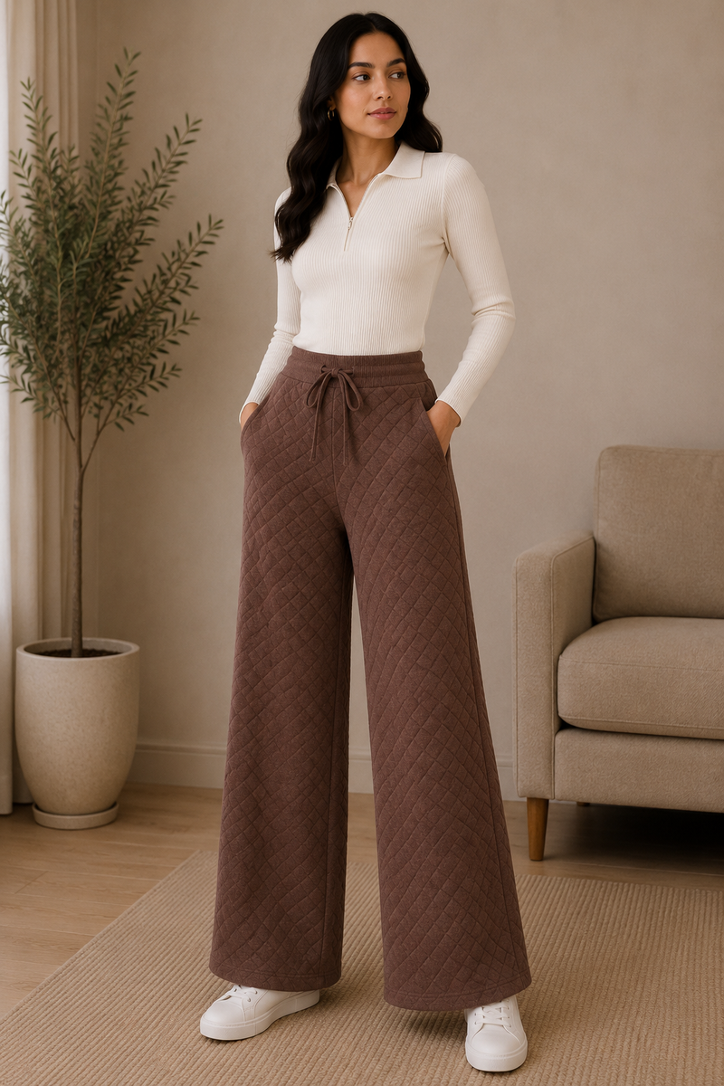 Mulson Diamond Knit Wide-Leg Lounge Pants – Mocha Brown