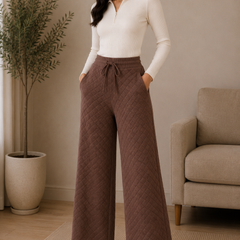 Mulson Diamond Knit Wide-Leg Lounge Pants – Mocha Brown