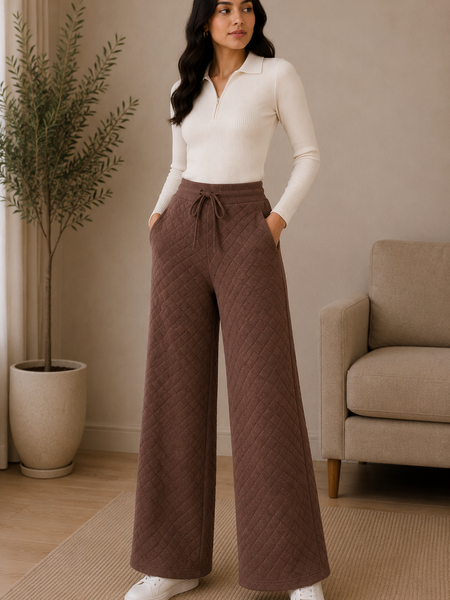Mulson Diamond Knit Wide-Leg Lounge Pants – Mocha Brown