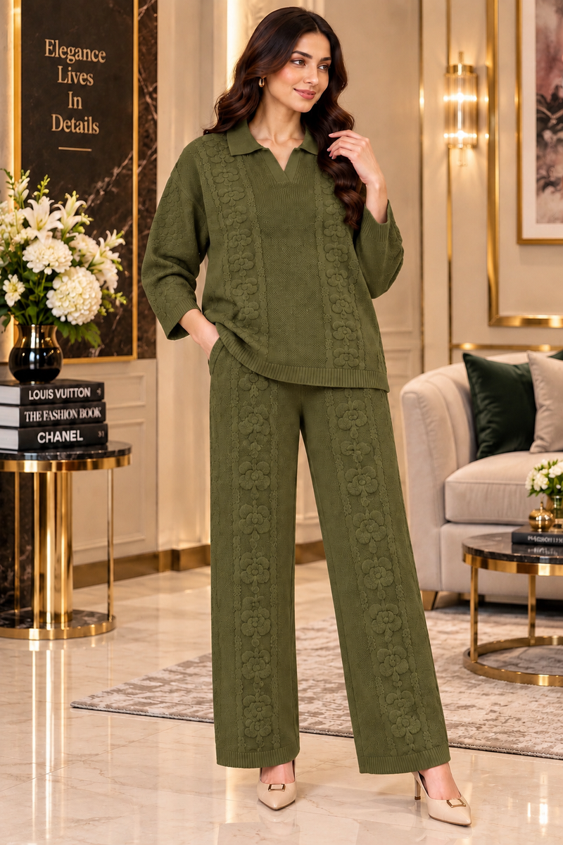 Floral Knit Winter Co-ord Set for Women