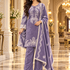 Embroidered Winter Corduroy 3-Piece Suit Set with Dupatta